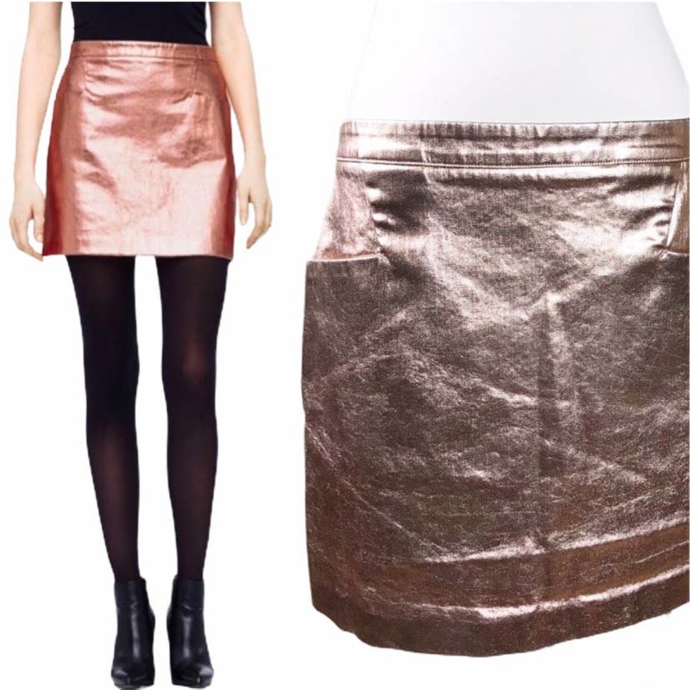 CLUB MONACO Metallic Denim Skirt Rose Gold 8 EUC